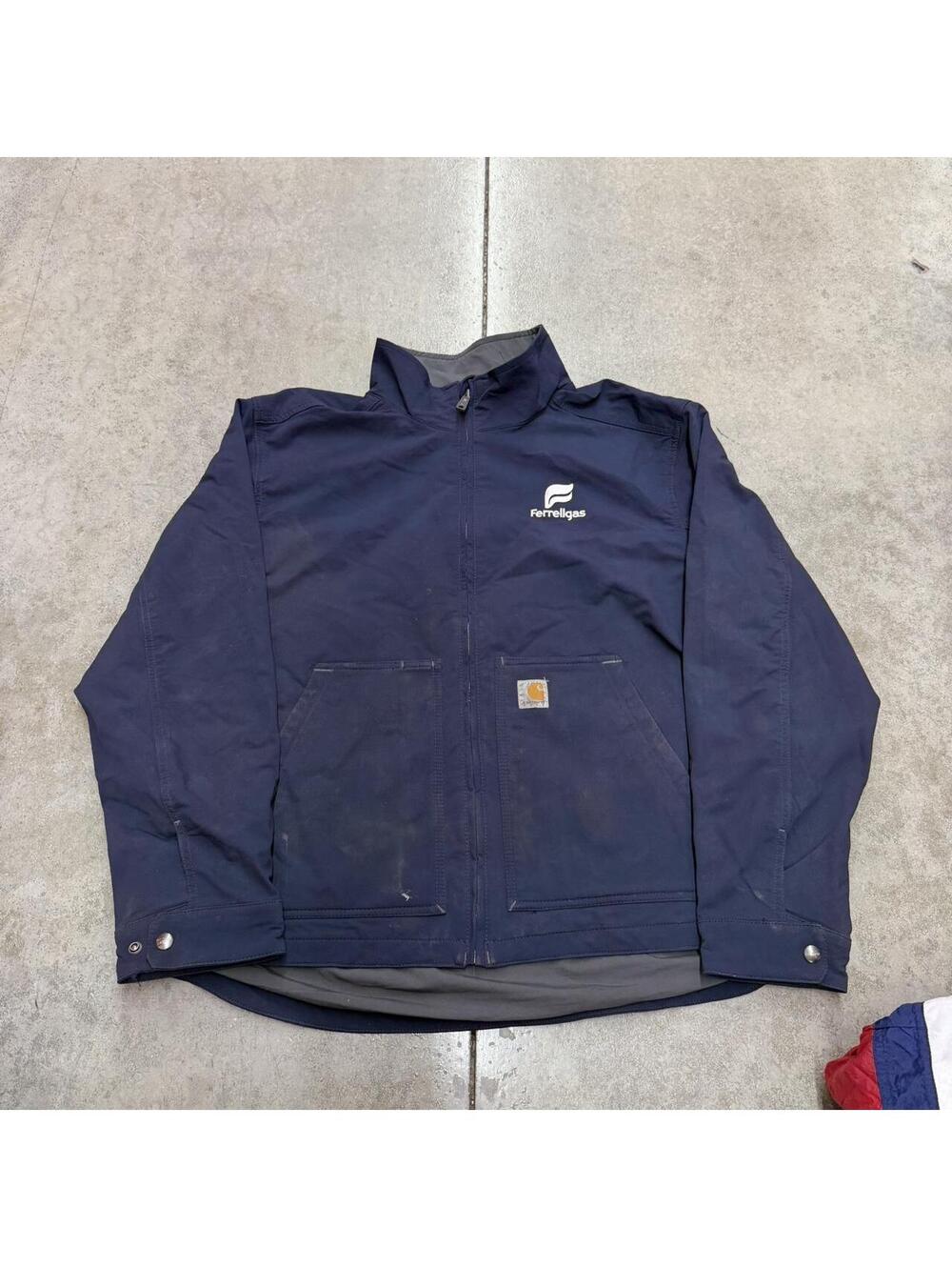 vintage carhartt softshell navy zip up jacket size large